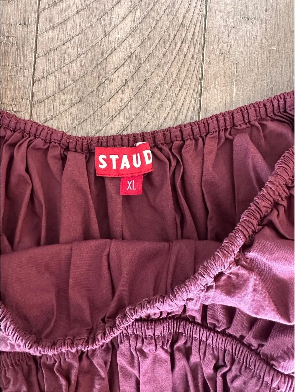 STAUD Faye Gathered Puff-Sleeve Crop Top Cotton in Plum Women’s size XL